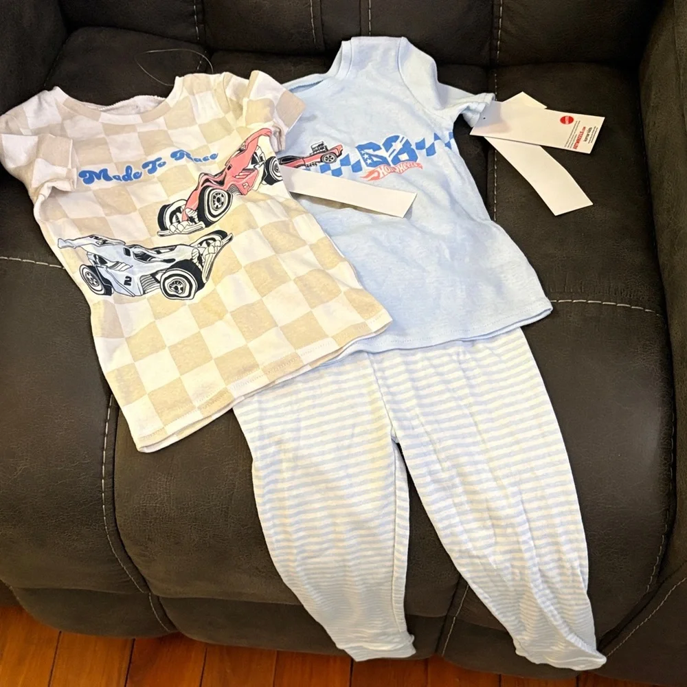 Kids Race Car Pajama Set - Blue and Cream